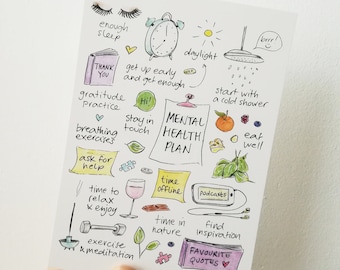 Mental Health Plan Card, Self Care, Self Love, Wellbeing, Positivity, Motivation, Depression, Wellness, Mindfulness, Yoga, Cindy Mangomini