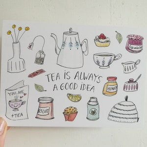 Tea Lover Card, Il tè è sempre una buona idea Cartolina, Alto Pomeriggio, Positivitea, You Me, Cute Food Drawing, Illustrato, A6, Cindy Mangomini