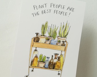 Plant Lover Card, Plant People Are The Best, Sweet House Plants Card, Cactus, Succulents, Pretty illustrated, Botanical, A6, Cindy Mangomini