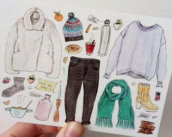 See You Soon Card, Cozy Winter Vibes Postcard, Cold Weather Inspiration, Stay Warm & Positive, Cute Fashion Illustration, A6 Cindy Mangomini