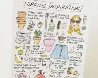 Spring Inspiration Card, Happy Spring Postcard, Organize, Plan, Self Care, Positivity, Motivation, Cute Illustrated Card, A6 Cindy Mangomini