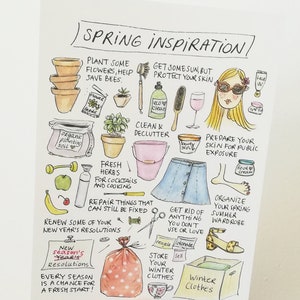 Frühling Inspiration Karte, Happy Spring Postkarte, Organisieren, Planen, Selbstfürsorge, Positivität, Motivation, Niedliche illustrierte Karte, A6 Cindy Mangomini