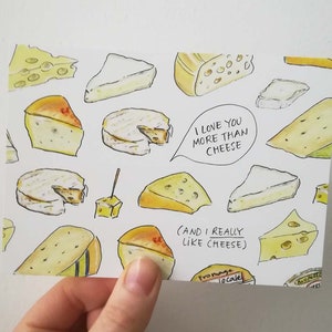 Käse-Liebhaber-Karte, ich liebe dich mehr als Käse, lustige Romanze Karte, Humor Geburtstag, Freund, Freundin, Mann, Frau, A6, Mangomini