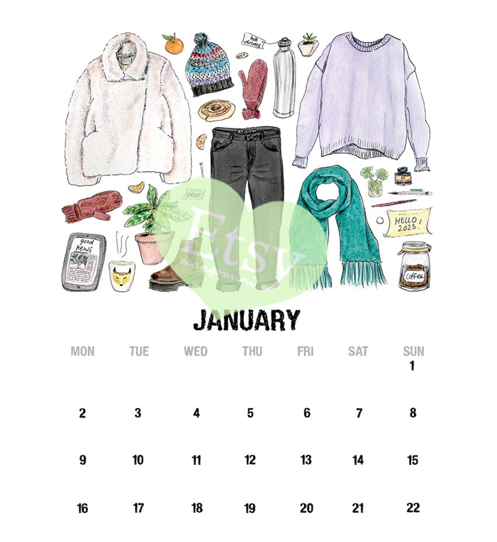 2023 Fashion Wall Calendar Cute Illustrated Planner Happy Etsy UK