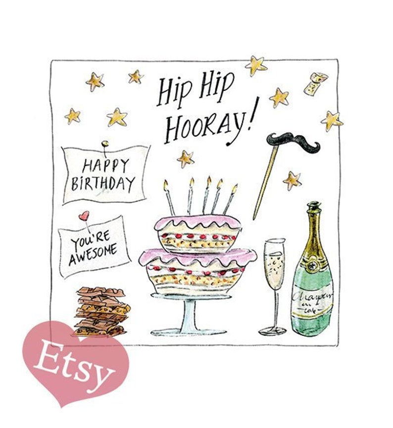 Birthday Card Cake And Stars Cake With Candles Hip Hip Etsy