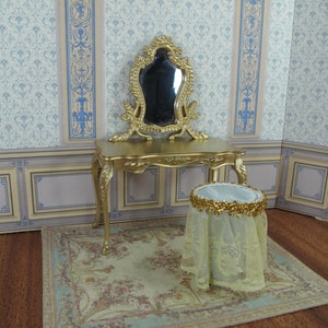Miniature dollhouse dressing table. Louis XV style dressing table. 1:12 Furniture for Dollhouse Decoration French Baroque gold vainity