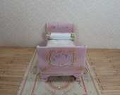 OOAK Dollhouse romantic French bed. 1 12 dollhouse miniature furniture. Hand painted furniture dollhouse miniature. Baroque furniture.
