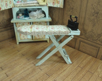 Gaël Miniature doll house ironing board Home furniture .Sewing shop - 1/12 scale .French doll house shabby chic furniture 1:12 ironing board