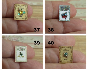 NEW**OOAK French Dollhouse Miniature Card Earrings, Dollhouse Jewelry Display, Victorian Collector's Card Lockets and Vintage Pendants