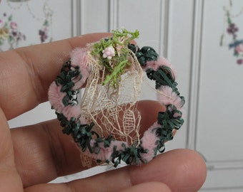 NEW**Shabby chic wreath Pink decoration for dollhouses, ornaments for home and shops, romantic shabby  decoration Miniature dollhouse