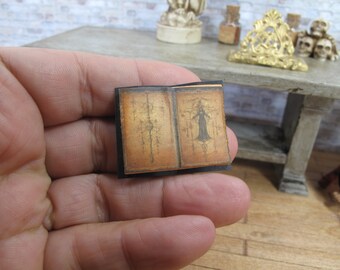 Miniature Open Book. Mystical Grimoire of Curiosities - A Tiny Tome for Dollhouses, Each Spell, an Adventure. Handcrafted Vintage Mini Book.