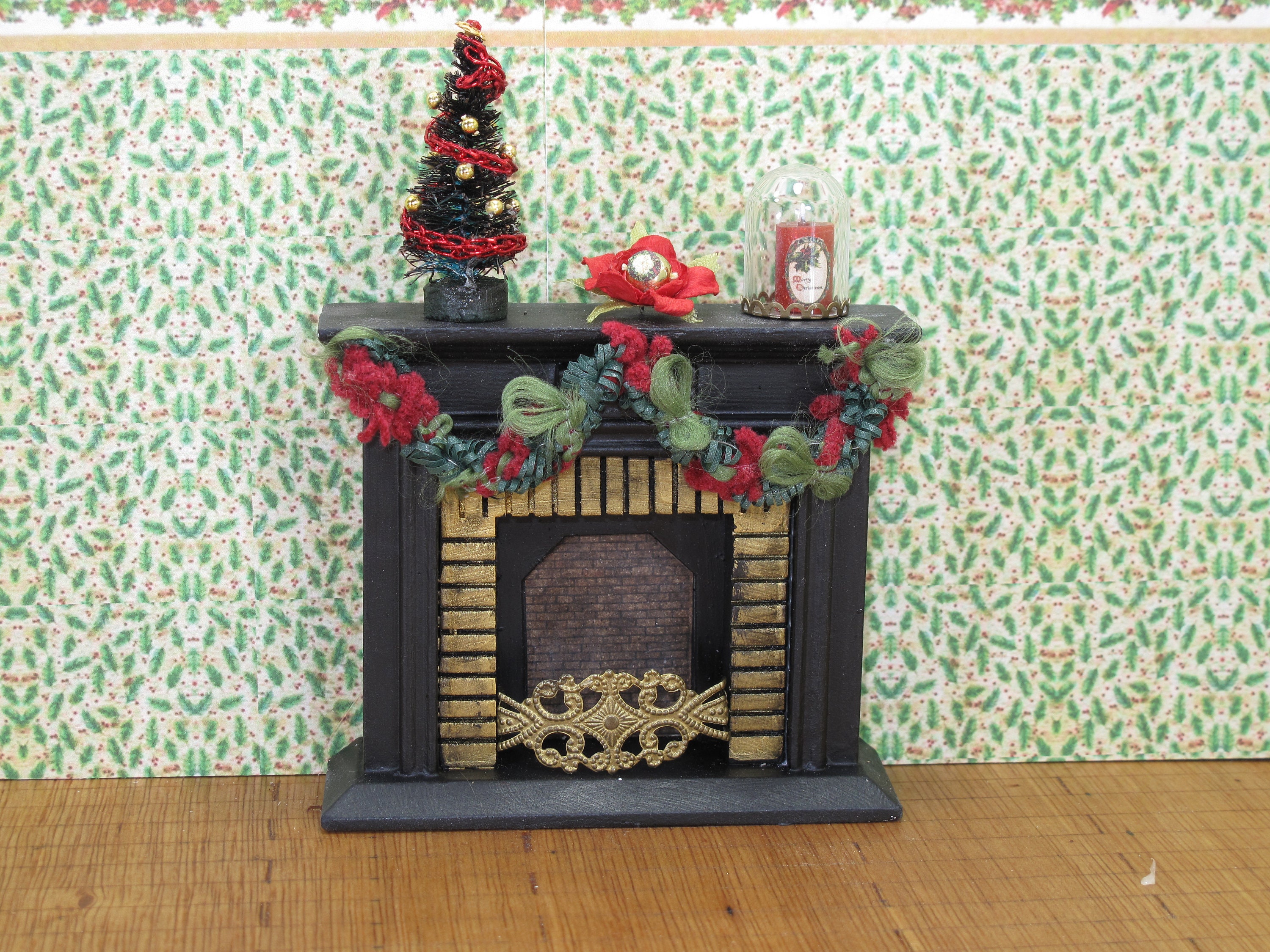 Fireplace with Christmas decoration for dollhouses Christmas Etsy