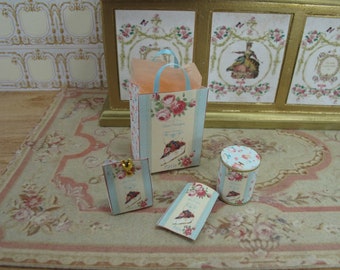 Lot 2 Luxury collection of box and bags Pattiserie  1:12. Dollhouse miniature French Patisserie Miniatures. Dollhouse macaroon Collection.