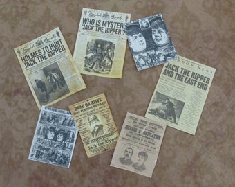 Explore History: 7-Piece Jack the Ripper Newspaper Clippings for Dollhouse Miniatures. Intricate details, chilling tales. Gaelatelier mini