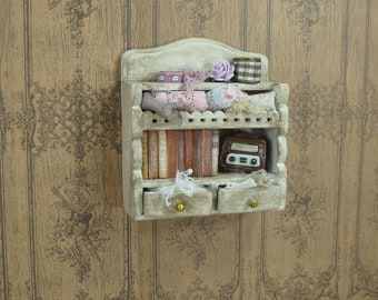 Dollhouse Wall Shelf Dollhouse hand-painted sewing Cabinet. French Dollhouse shabby chic. 1:12th furniture Louis XV. Miniature Vintage 1 ,12