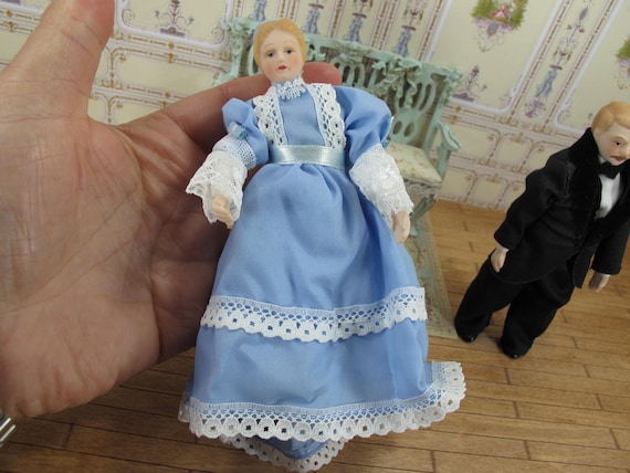 Miniature Dollhouse Doll Victorian Lady in Floral Gown 1:12 Scale New 