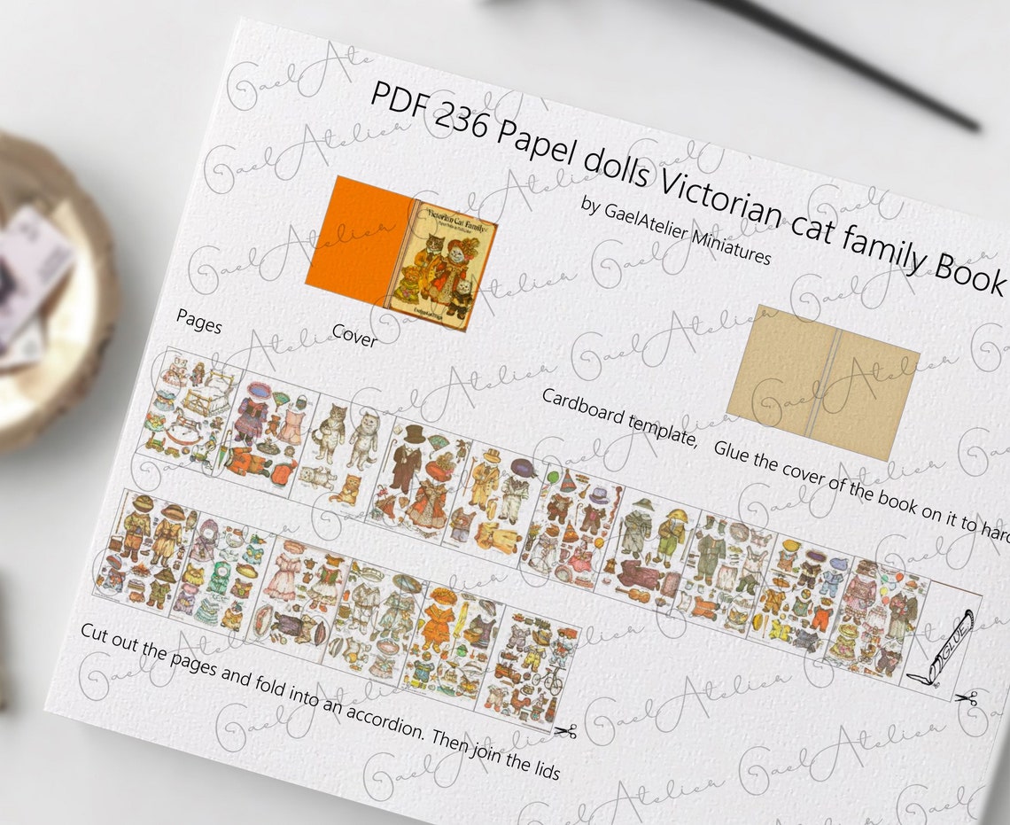 Pdf Victorian Cat Family Paper Dolls Book Diy. Dollhouse Etsy