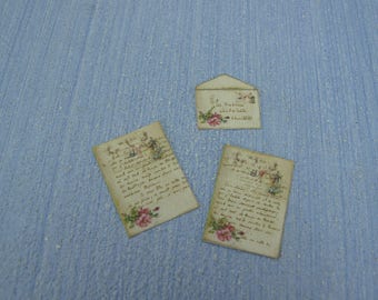 Miniature lady romantic desk set envelope letter Antique Letter sheet vintage mail shabby chic handmade ACCESSORIES 1:12 Dollhouse Miniature