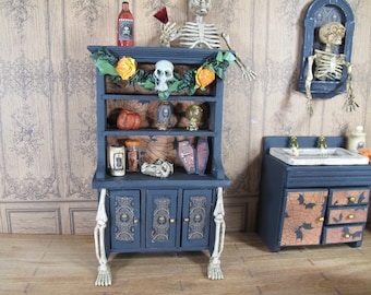 OOAK Miniature Haunted dollhouse hallowen  skeleton kitchen cabinet. Dollhouse gothic 1,12 th  furniture, Halloween creepy  miniature