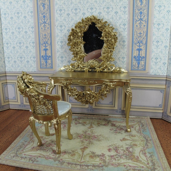 Tocador de casa de muñecas en miniatura. Tocador estilo Luis XV. 1:12 Muebles para decoración de casa de muñecas Armario barroco francés