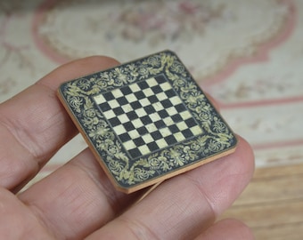 Gaël Miniature Vintage Game chess board for decoration 1:12 Scale Dollhouse Miniature accesories. Dollhouse decoration child room