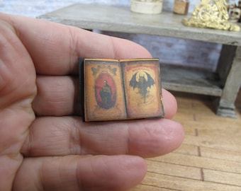 Miniature Open Book. Mystical Grimoire of Curiosities - A Tiny Tome for Dollhouses, Each Spell, an Adventure. Handcrafted Vintage Mini Book.