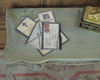 Gaël Miniature Letter correspondence Mourning. 1:12 or 1,6 Scale Dollhouse Miniature desk accesories. Miniature ephemera Dollhouses brocante