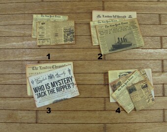 Newspaper Pile Set. 1:12 Miniature Ephemera for Dollhouses. Miniatures Apothecary documents. Miniature aphotecary documents desk Brocante.