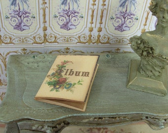 New Miniature Folder open photo Album Victorian book for Dollhouse, Photograph Album Book Vintage style. Photograph Album cover Book 1/12th