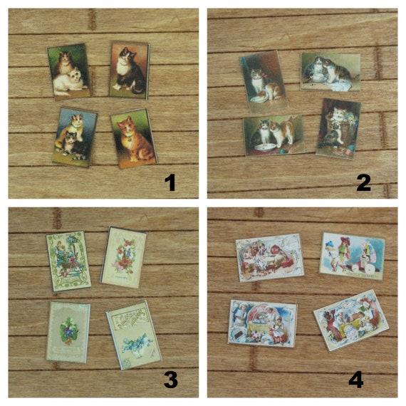6 Miniature Vintage Ladies Birthday Cards Dollhouse 1:12 scale