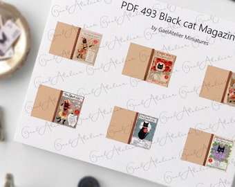 Downloadable Black cat  2 Magazine cover Books PDF. Antique printable covers. Dollhouse miniature cover book Download. 1:12 or 1,6 scale.PDF