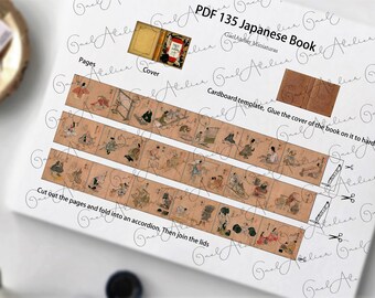 Pdf  Japanese Book. Dollhouse Miniature album Book & Pages printable. DIGITAL DOWNLOAD. 1:12 -1,6 OPENABLE down illustrated sheetsbook.