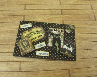 Halloween Miniature memory board 1:12 scale. Miniature halloween decoration for dollhouses. Desktop witches hallowen