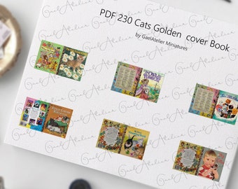 Downloadable Cats  Golden  Book Covers Set. Antique printable nursery covers. Dollhouse miniature cover book Download. 1:12 or 1,6 scale.