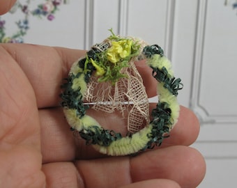 NEW**Shabby chic wreath Yellow decoration for dollhouses, ornaments for home and shops, romantic shabby  decoration Miniature dollhouse