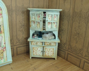 Dollhouse Miniature Filled sewing cabinet , 1.12 table for haberdashery. Dollhouse sewing furniture display. Miniature shop display fashion