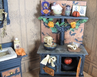 OOAK Miniature Haunted dollhouse Kitchen stove. Dollhouse gothic 1,12 th  furniture, Halloween creepy dollhouse  magic stove witch kitchen