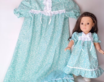 Spring/Summer Matching Nightgowns for Your Girl & her American Girl Doll, Fits any 18 Inch Doll, size 7