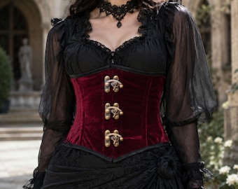 Burgundy Velvet Underbust Corset, Victorian Goth Waist Cincher, Romantic Gothic Bodice, Steampunk Bustier, Renaissance Faire Top
