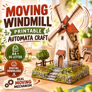 Working Windmill Automata Printable Papercraft Mechanical Paper Model PDF Digital Download