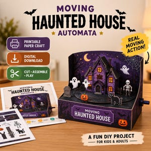Moving Haunted House Automata Paper Craft Kit (Digital Download)