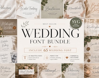 Wedding Font Bundle | 65 Elegant Wedding Fonts | Script Serif & Calligraphy Font Pack | Canva Cricut OTF TTF Commercial Use