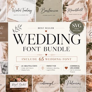 Pack de polices de mariage | 65 polices élégantes pour mariage | Polices script serif et calligraphiques | Utilisation commerciale | Compatible Canva, Cricut, OTF et TTF