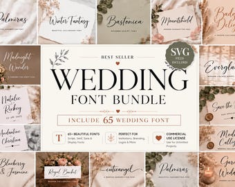 Wedding Font Bundle | 65 Elegant Wedding Fonts | Script Serif & Calligraphy Font Pack | Canva Cricut OTF TTF Commercial Use