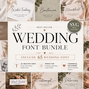 Wedding Font Bundle | 65 Elegant Wedding Fonts | Script Serif & Calligraphy Font Pack | Canva Cricut OTF TTF Commercial Use