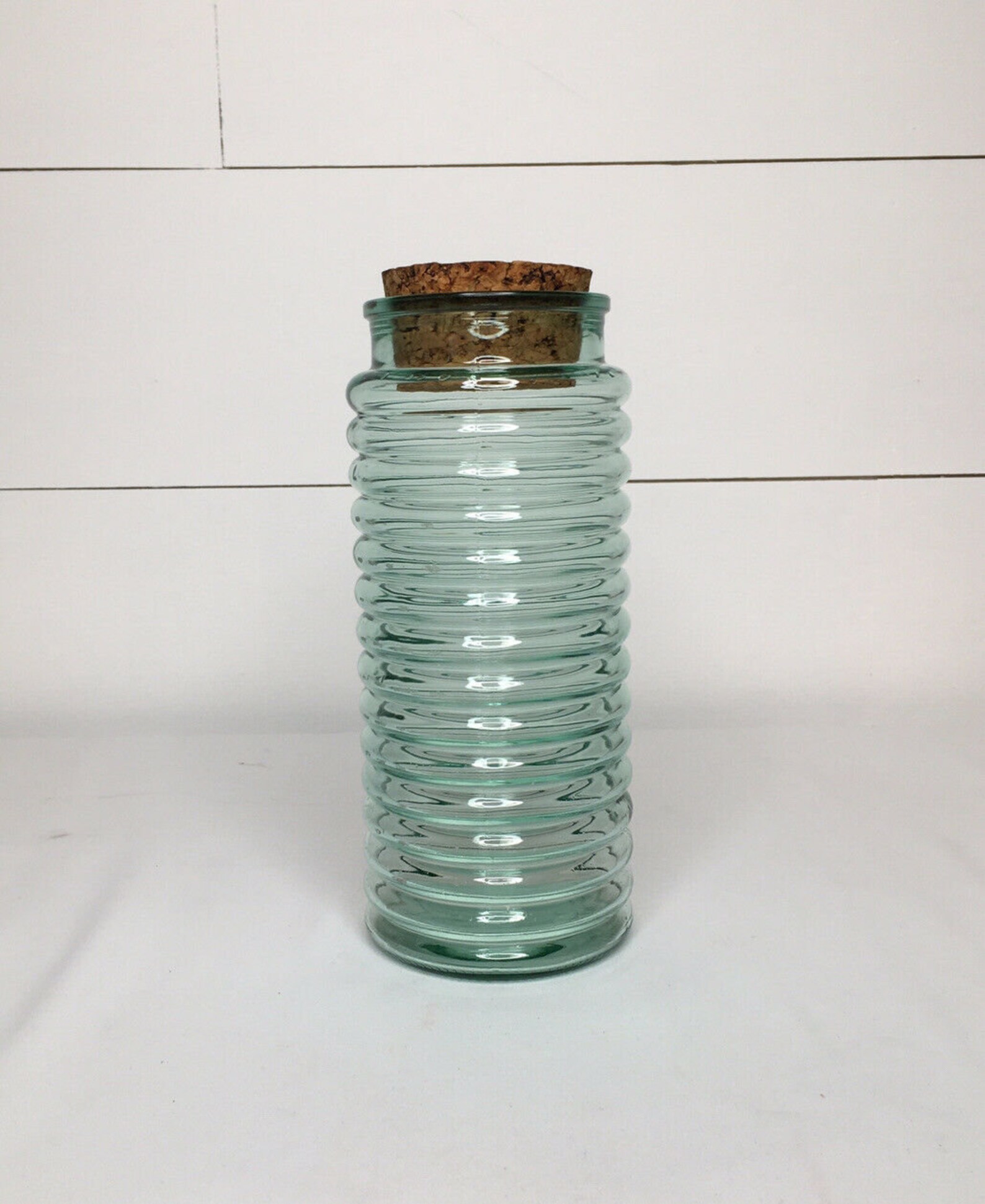 Green Clear Glass Canister With Cork Lid Etsy