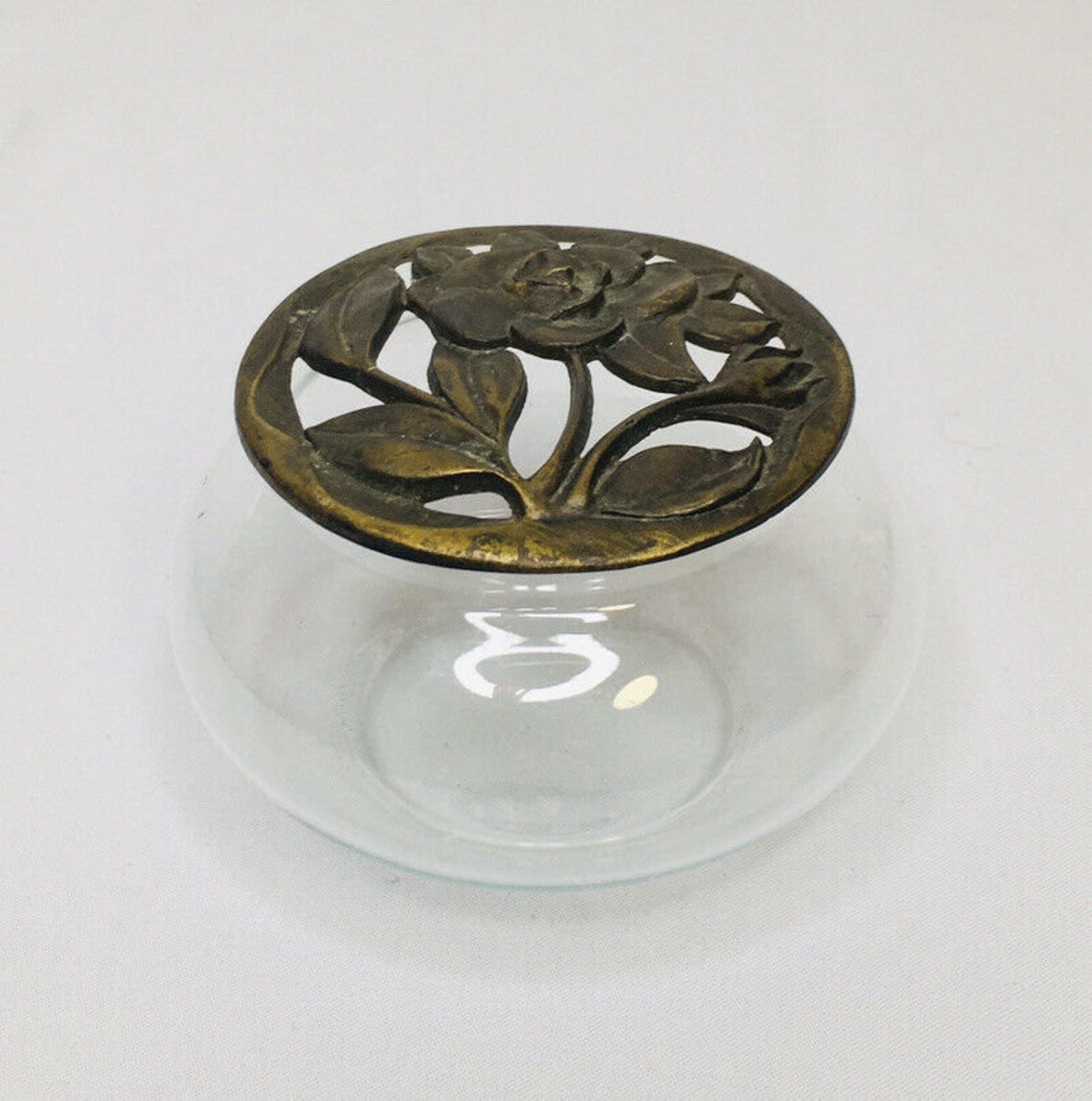 Potpourri Glass Bowl With Metal Lid Flower Design Etsy