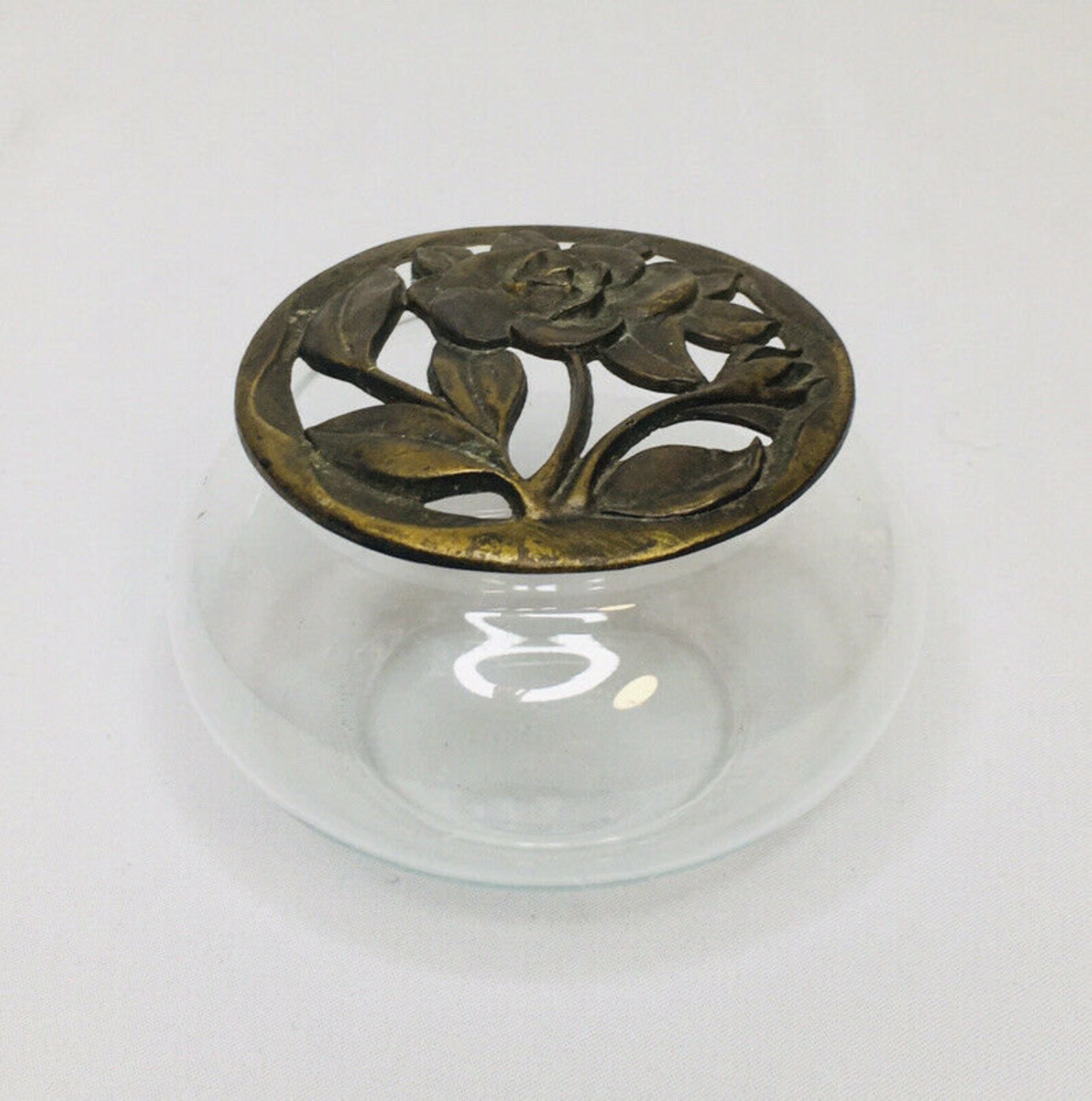 Potpourri Glass Bowl With Metal Lid Flower Design Etsy