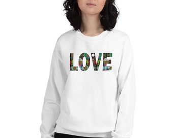 LOVE Sweatshirt, Butterfly Love Fleece Top, Love Graphic Fleece, Long Sleeve Sweatshirt, Ladies Teen Apparel, Valentine's Gift for Her