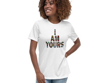 Women's T-Shirt, Short Sleeve Top, I AM YOURS Crew Neck Tee, Butterfly Letter, Valentine's Day Gift for Her, Black White Pink Red Blue Shirt